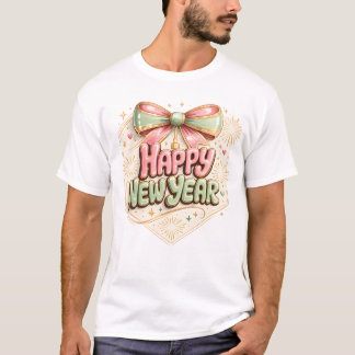 Gelukkig Nieuwjaar Pastel Boog Moo Feestelijk Vaka T-shirt