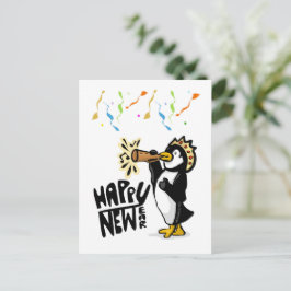 Gelukkig Nieuwjaar Pinguïn Ansichtkaart Briefkaart