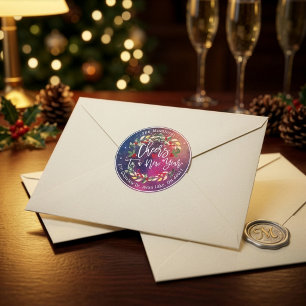 Gelukkig Nieuwjaar Prettig Kerstmis Bloemig Adres Ronde Sticker