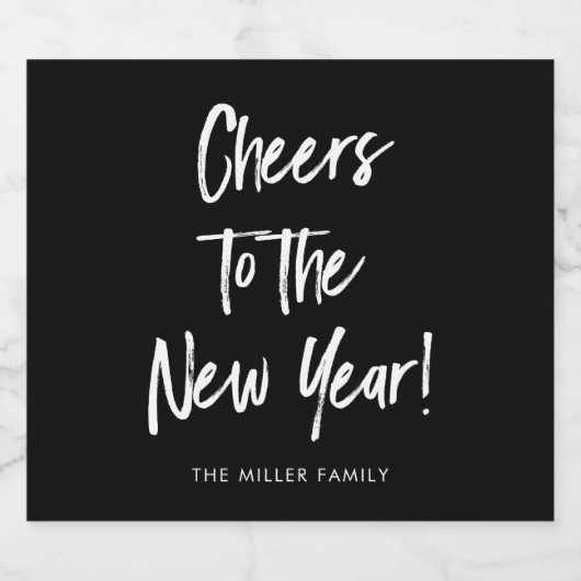 Gelukkig Nieuwjaar Proost op Nieuwjaar Zwart Moder Sparkling Wijnetiket (Enkel label)