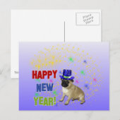 Gelukkig Nieuwjaar Pug Ansichtkaart Feestdagenkaart (Voorkant / Achterkant)