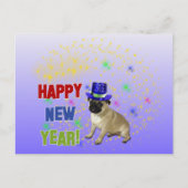 Gelukkig Nieuwjaar Pug Ansichtkaart Feestdagenkaart (Voorkant)