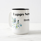 Gelukkig Nieuwjaar Retro 15oz. Tweekleurige Koffiemok (Voorkant links)