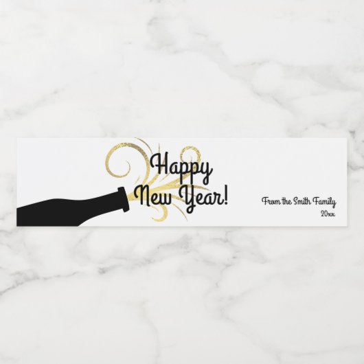 Gelukkig Nieuwjaar, retro mousserende wijnfles Waterfles Etiket (Enkel label)