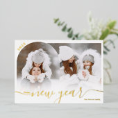 Gelukkig Nieuwjaar rode 2 foto boog overlay collag Folie Feestdagenkaart (Staand Voorkant)