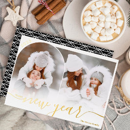 Gelukkig Nieuwjaar rood 2 foto boog overlay collag Folie Feestdagenkaart