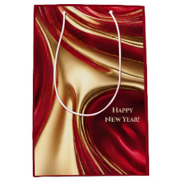 Gelukkig Nieuwjaar-Rood en Goud- Medium Cadeauzakje