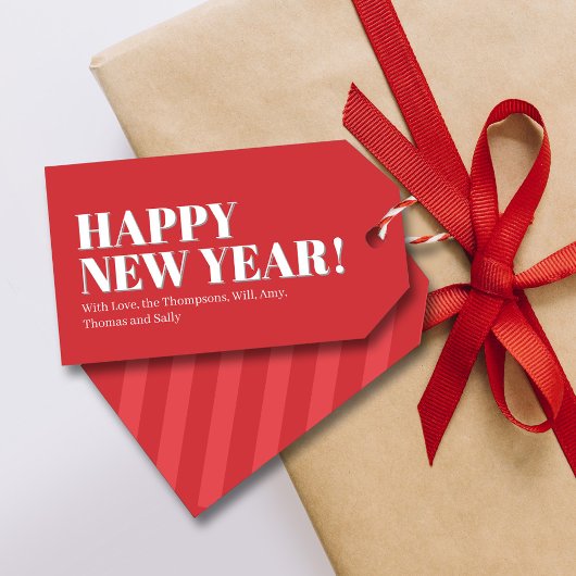 Gelukkig Nieuwjaar Rood en Wit Aangepast Cadeaulabel