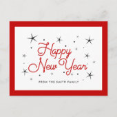 Gelukkig nieuwjaar rood en wit briefkaart (Voorkant)