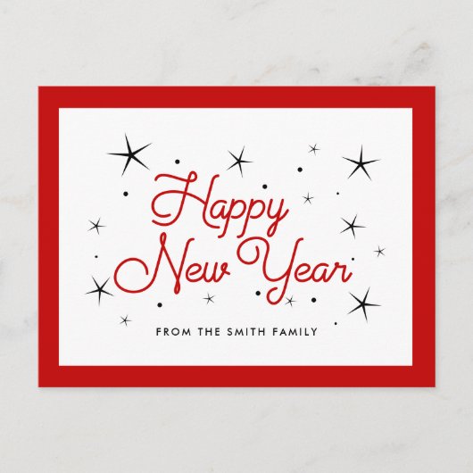 Gelukkig nieuwjaar rood en wit briefkaart (Voorkant)