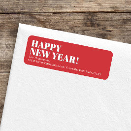 Gelukkig nieuwjaar rood en wit etiket