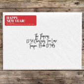 Gelukkig nieuwjaar rood en wit etiket