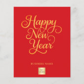 Gelukkig Nieuwjaar rood goud script bedrijfslogo Flyer (Voorkant)