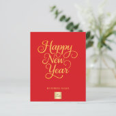 Gelukkig Nieuwjaar rood goud script business logo  (Staand voorkant)