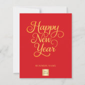 Gelukkig Nieuwjaar rood goud script business logo  (Voorkant)