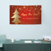 Gelukkig nieuwjaar, rood, gouden kerstboom spandoek (Beurs)