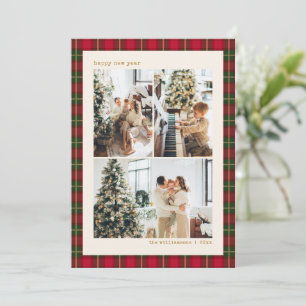 Gelukkig Nieuwjaar Rood Groen Karo Multi Foto Fami Feestdagenkaart