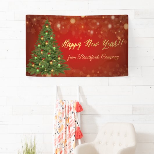 Gelukkig nieuwjaar, rood, kerstboom spandoek (Insitu)