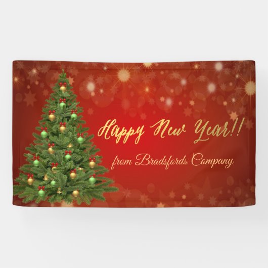 Gelukkig nieuwjaar, rood, kerstboom spandoek (Horizontaal)