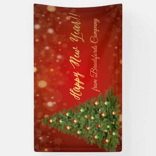 Gelukkig nieuwjaar, rood, kerstboom spandoek (Verticaal)