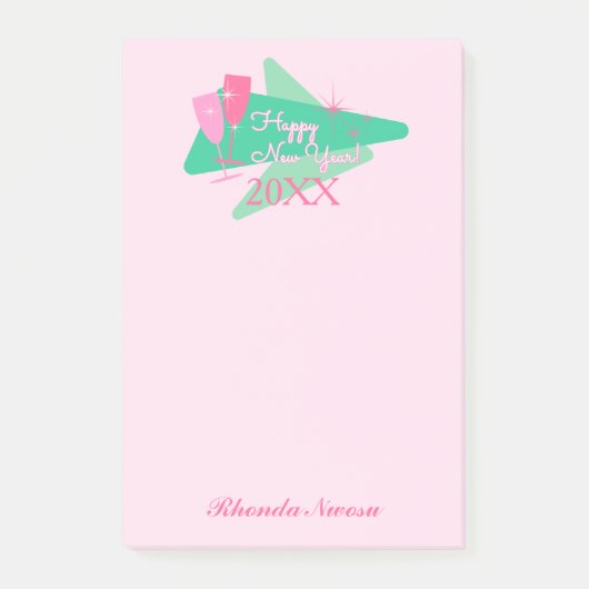 Gelukkig nieuwjaar roze en groen post-it® notes (Voorkant)