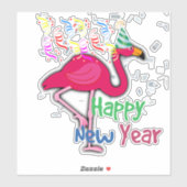 Gelukkig Nieuwjaar, Roze Flamingo groeten Sticker (Vel)