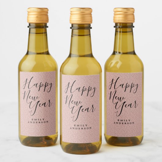Gelukkig Nieuwjaar Roze Glitter Persoonlijk Feest Wijn Etiket (Flessen)