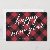 Gelukkig Nieuwjaar Rustic Buffalo Plaid Groet Feestdagenkaart (Voorkant)