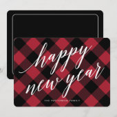 Gelukkig Nieuwjaar Rustic Buffalo Plaid Groet Feestdagenkaart (Voorkant / Achterkant)