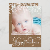 Gelukkig Nieuwjaar Rustiek Hout Glans Sterren Kers Feestdagenkaart (Voorkant / Achterkant)