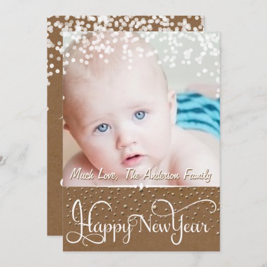 Gelukkig Nieuwjaar Rustiek Hout Glitter Sterren Ke Feestdagenkaart (Voorkant / Achterkant)