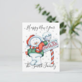 Gelukkig Nieuwjaar Schattige Sneeuwman Feestdagenkaart (Staand voorkant)