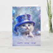 Gelukkig Nieuwjaar Schattige Witte Kitten Groot Fa Kaart (Voorkant)