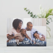 Gelukkig Nieuwjaar Script Foto en Bericht Feestdagenkaart (Staand voorkant)