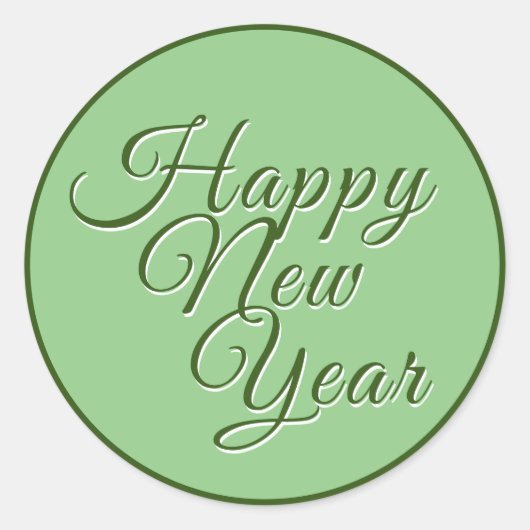 Gelukkig Nieuwjaar Script Groen Ronde Sticker (Voorkant)