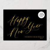 Gelukkig Nieuwjaar script je LOGO 2026 zwart goud Folie Feestdagenkaart (Voorkant)
