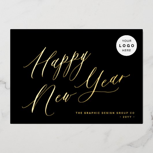 Gelukkig Nieuwjaar script je LOGO 2026 zwart goud Folie Feestdagenkaart (Voorkant)