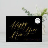 Gelukkig Nieuwjaar script je LOGO 2026 zwart goud Folie Feestdagenkaart (Staand Voorkant)