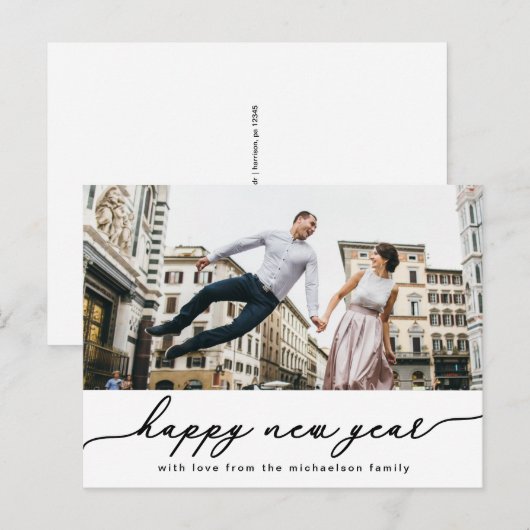 Gelukkig Nieuwjaar Script met Foto 2020 Kaart (Voorkant / Achterkant)