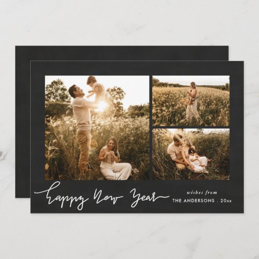 Gelukkig nieuwjaar |  Script Multi Photo Feestdagenkaart (Voorkant / Achterkant)