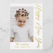 Gelukkig Nieuwjaar Script Twee Foto Folie Feestdagenkaart (Voorkant)