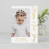 Gelukkig Nieuwjaar Script Twee Foto Folie Feestdagenkaart (Staand Voorkant)