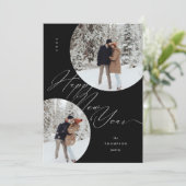 Gelukkig Nieuwjaar Script Typografie Foto Kerstmis Feestdagenkaart (Staand voorkant)