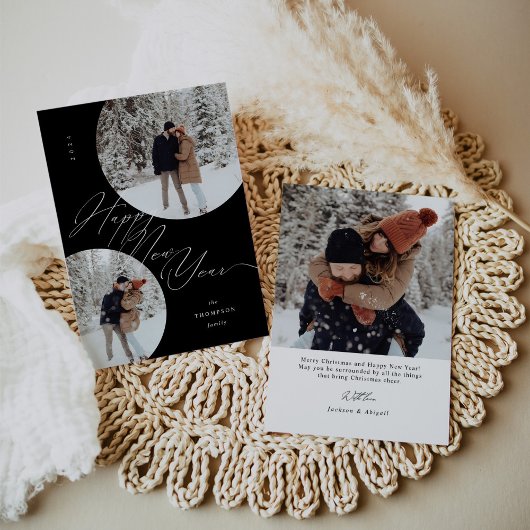 Gelukkig Nieuwjaar Script Typografie Foto Kerstmis Feestdagenkaart