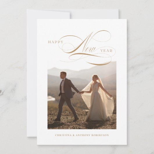 Gelukkig Nieuwjaar Script Vakantie Fotokaart Feestdagenkaart (Voorkant)