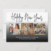 Gelukkig Nieuwjaar Script zwart 3 foto collage Kaart (Voorkant)