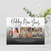 Gelukkig Nieuwjaar Script zwart 3 foto collage Kaart (Staand voorkant)