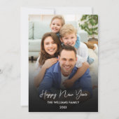 Gelukkig Nieuwjaar Script Zwart Collage Multi-Foto Feestdagenkaart (Voorkant)