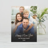 Gelukkig Nieuwjaar Script Zwart Collage Multi-Foto Feestdagenkaart (Staand voorkant)