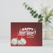 Gelukkig nieuwjaar | Silver Baubles | Rood Briefkaart (Staand voorkant)